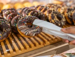 ドーナツをトングで取る写真