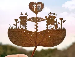 葉っぱで作った節分の切り絵