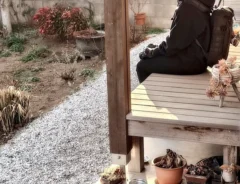 日向ぼっこをする人の写真