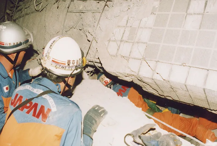 台湾で起きた大地震の災害現場の写真