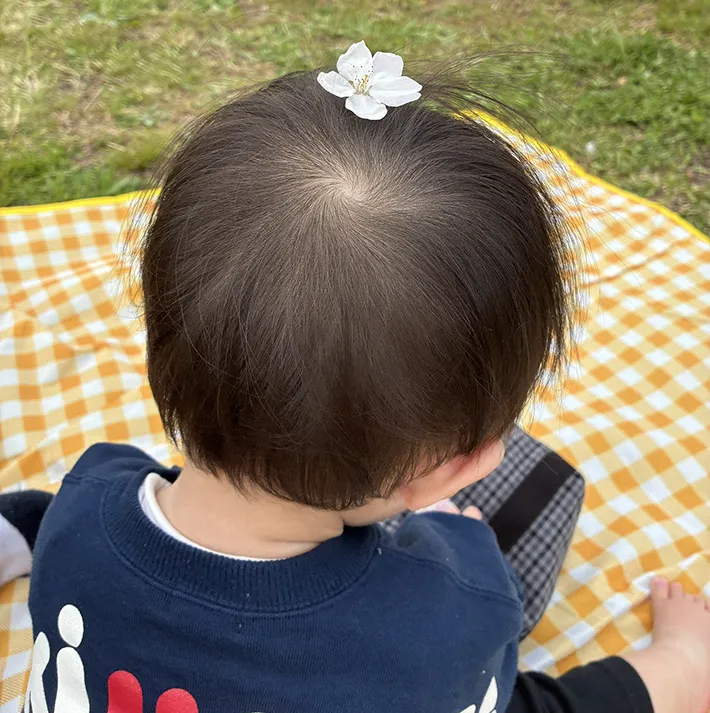 桜の花が頭にのった子供
