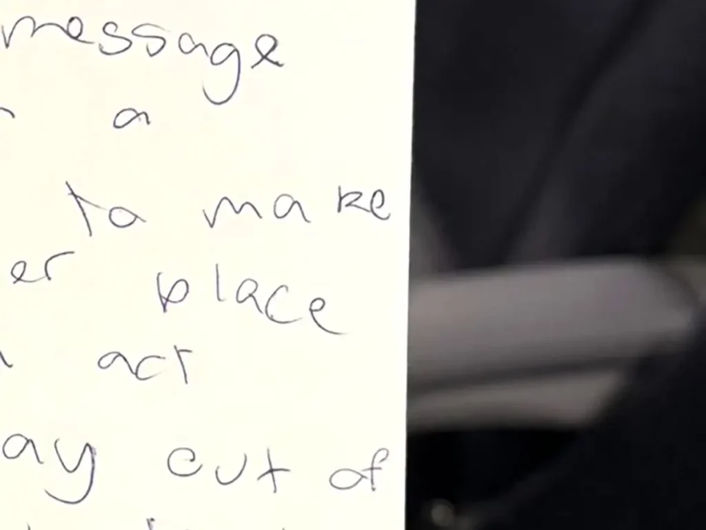 旅客機内で手に持った英文の手紙